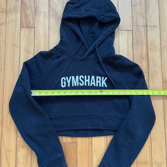 Gymshark Womens Small Black Cropped Hoodie Logo Pullover Sweatshirt - Picture 5 of 6